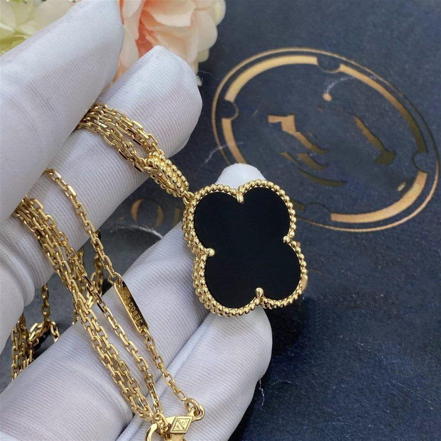[Auream]CLOVER 25MM GOLD ONYX BIG CLOVER NECKLACE