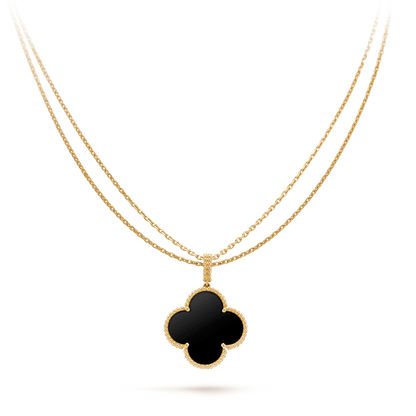 [Auream]CLOVER 25MM GOLD ONYX BIG CLOVER NECKLACE
