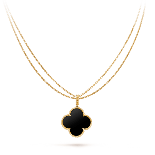 [Auream]CLOVER 25MM GOLD ONYX BIG CLOVER NECKLACE
