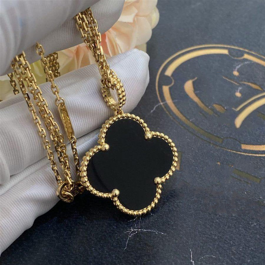 [Auream]CLOVER 25MM GOLD ONYX BIG CLOVER NECKLACE
