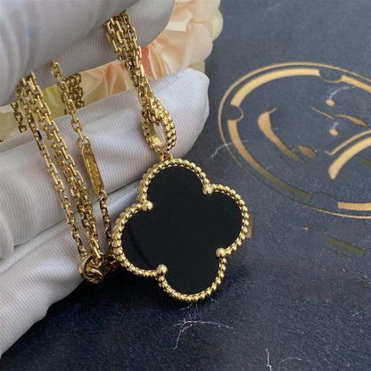 [Auream]CLOVER 25MM GOLD ONYX BIG CLOVER NECKLACE