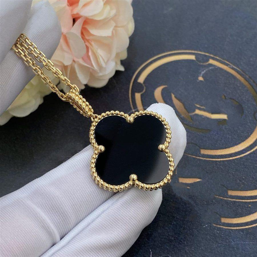 [Auream]CLOVER 25MM GOLD ONYX BIG CLOVER NECKLACE