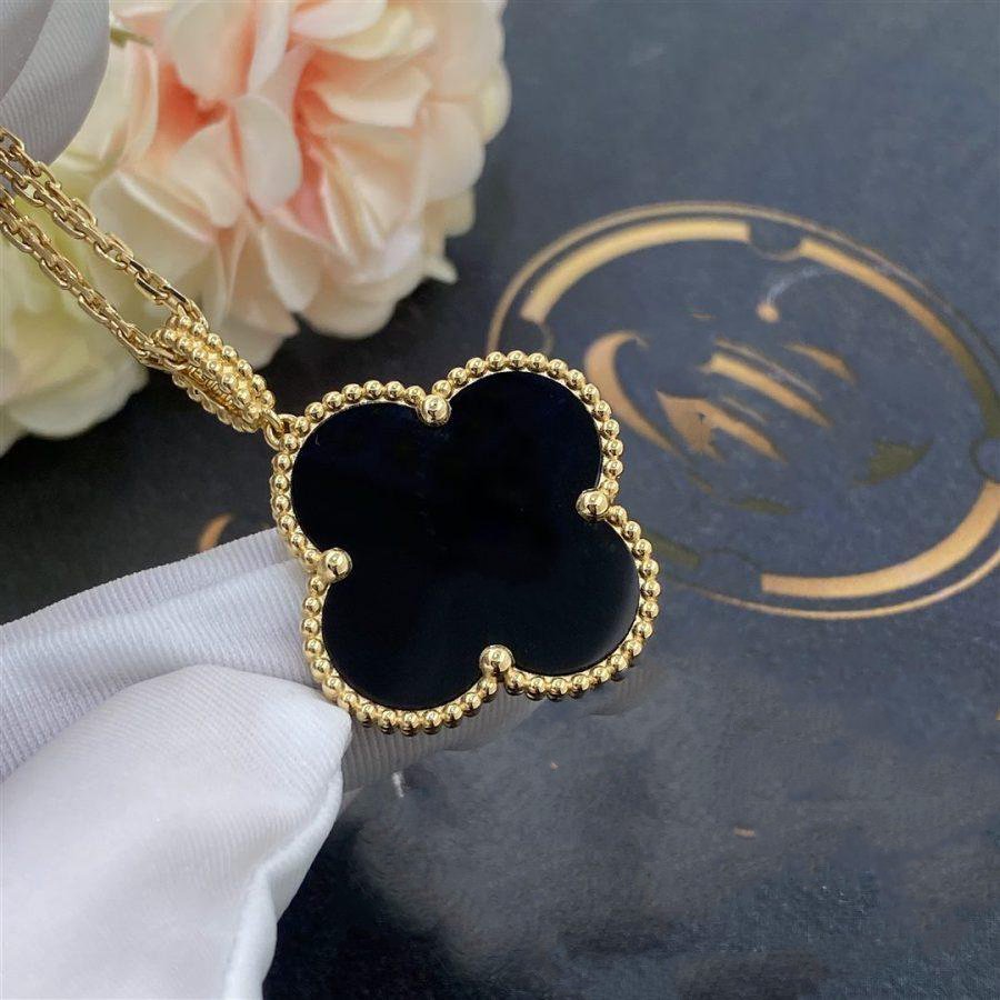 [Auream]CLOVER 25MM GOLD ONYX BIG CLOVER NECKLACE