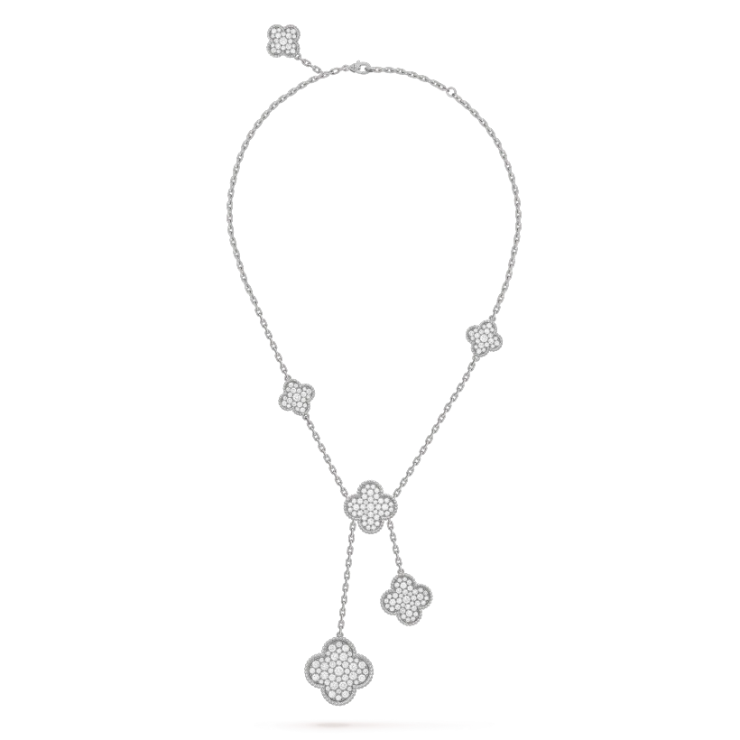 [Auream]CLOVER 5 MOTIFS SILVER DIAMONDS NECKLACE