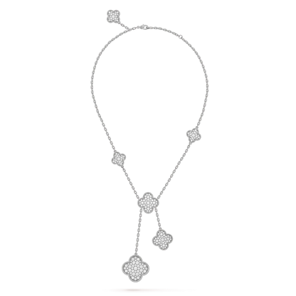 [Auream]CLOVER 5 MOTIFS SILVER DIAMONDS NECKLACE