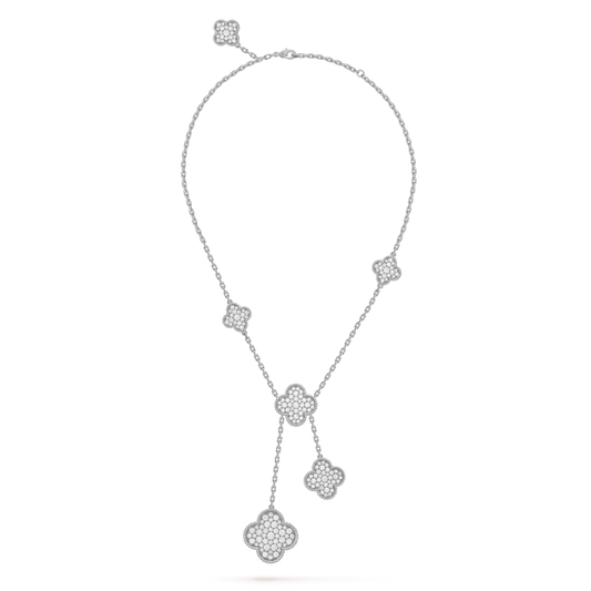 [Auream]CLOVER 5 MOTIFS SILVER DIAMONDS NECKLACE