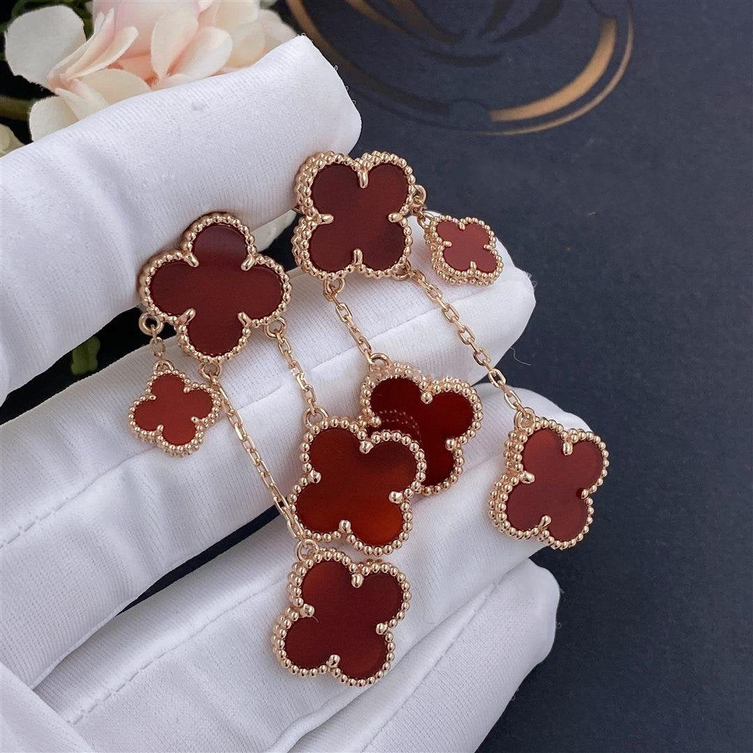 [Auream]CLOVER EARRINGS CARNELIAN 4 MOTIFS PINK GOLD