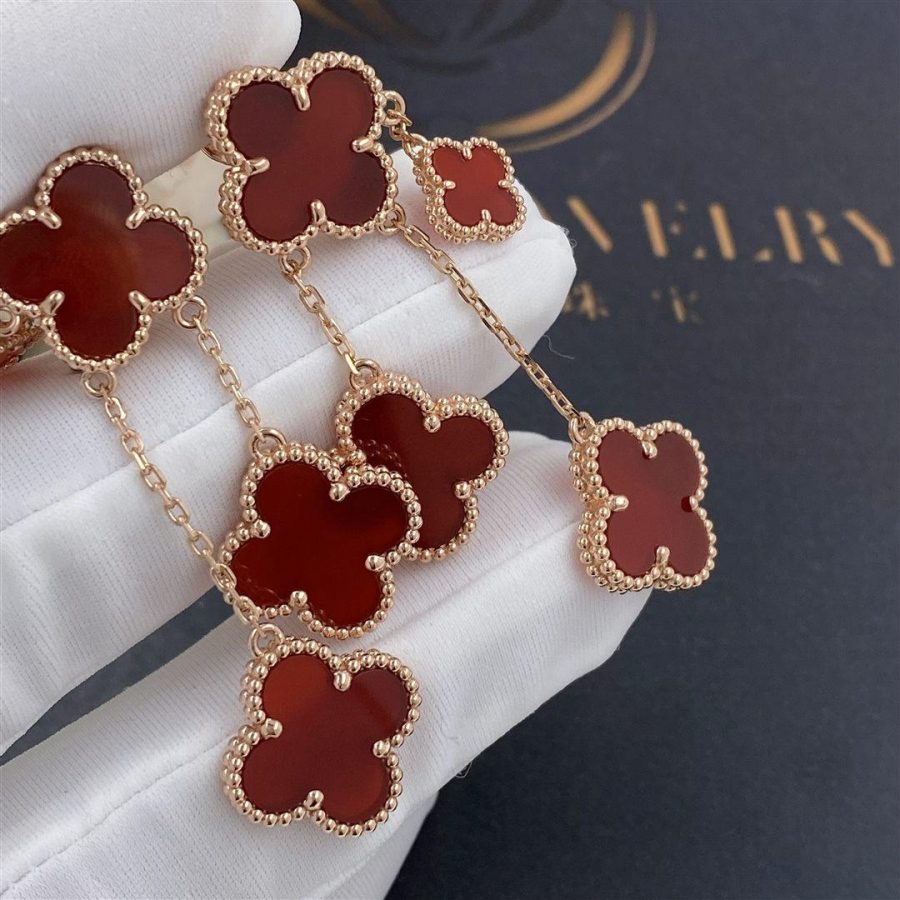 [Auream]CLOVER EARRINGS CARNELIAN 4 MOTIFS PINK GOLD