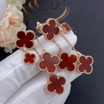 [Auream]CLOVER EARRINGS CARNELIAN 4 MOTIFS PINK GOLD