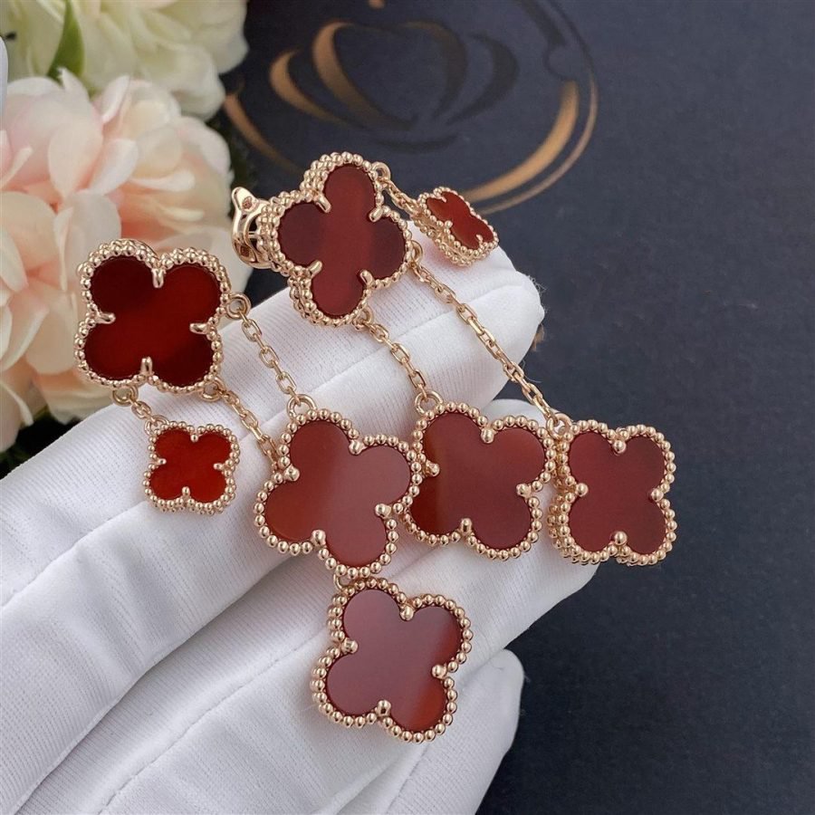 [Auream]CLOVER EARRINGS CARNELIAN 4 MOTIFS PINK GOLD