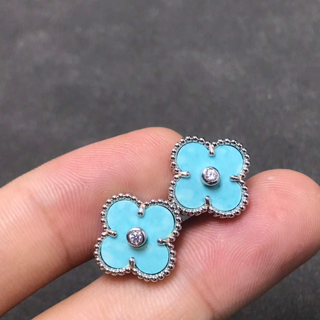 [Auream]CLOVER 1 DIAMOND BLUE SKY SILVER EARRINGS