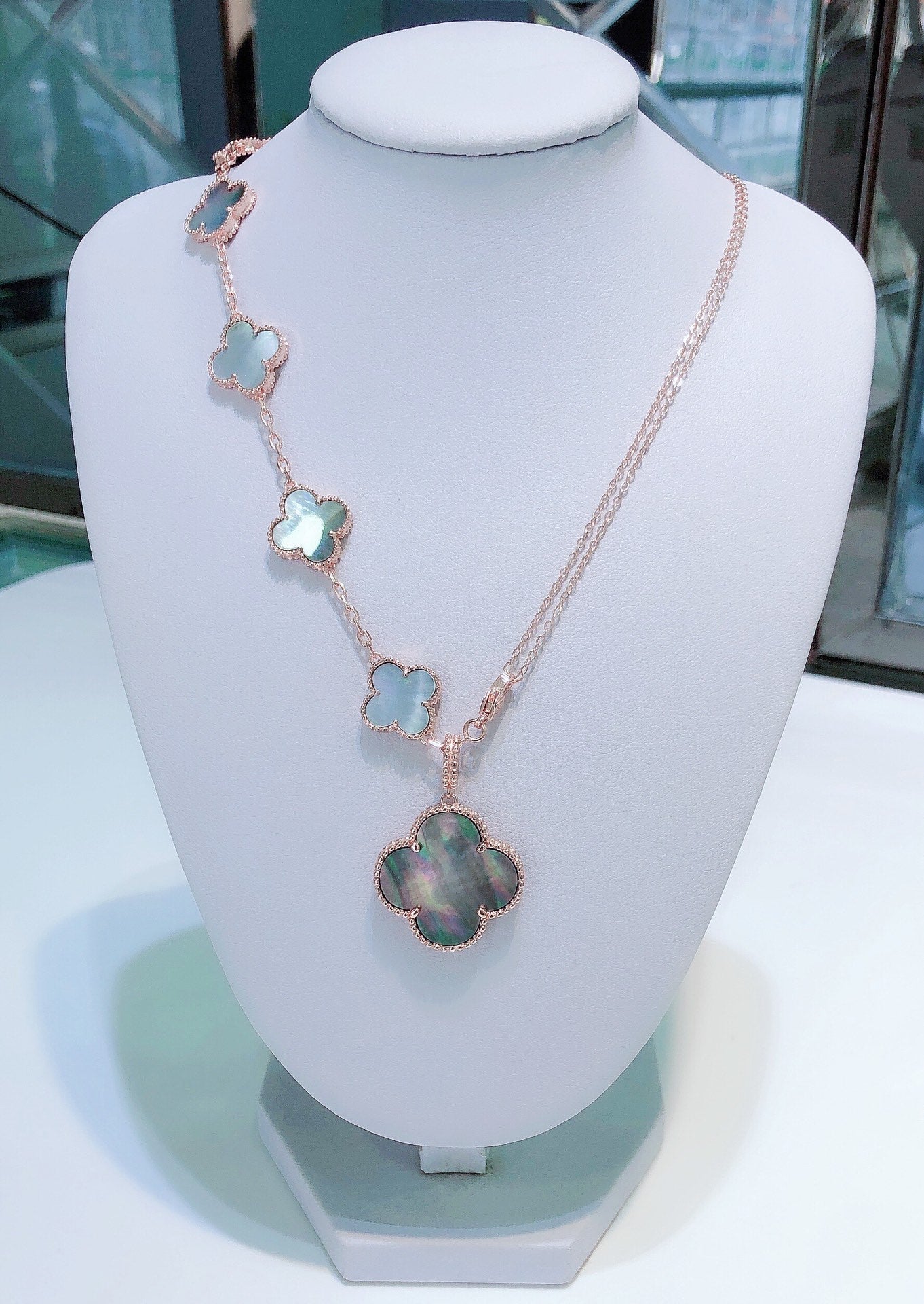 [Auream]COMBINED BRACELET 5 MOTIFS AND NECKLACE DARK MOP ROSE GOLD