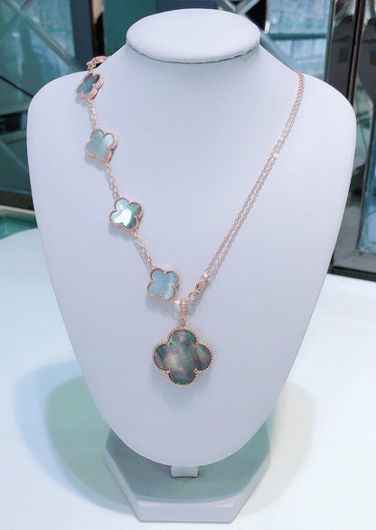 [Auream]COMBINED BRACELET 5 MOTIFS AND NECKLACE DARK MOP ROSE GOLD
