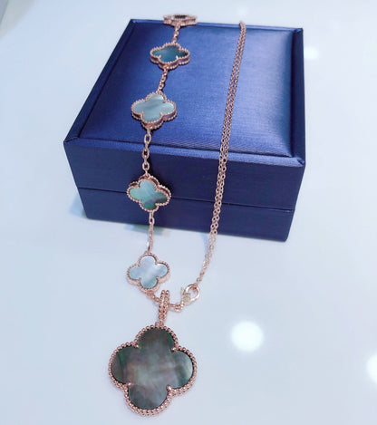 [Auream]COMBINED BRACELET 5 MOTIFS AND NECKLACE DARK MOP ROSE GOLD