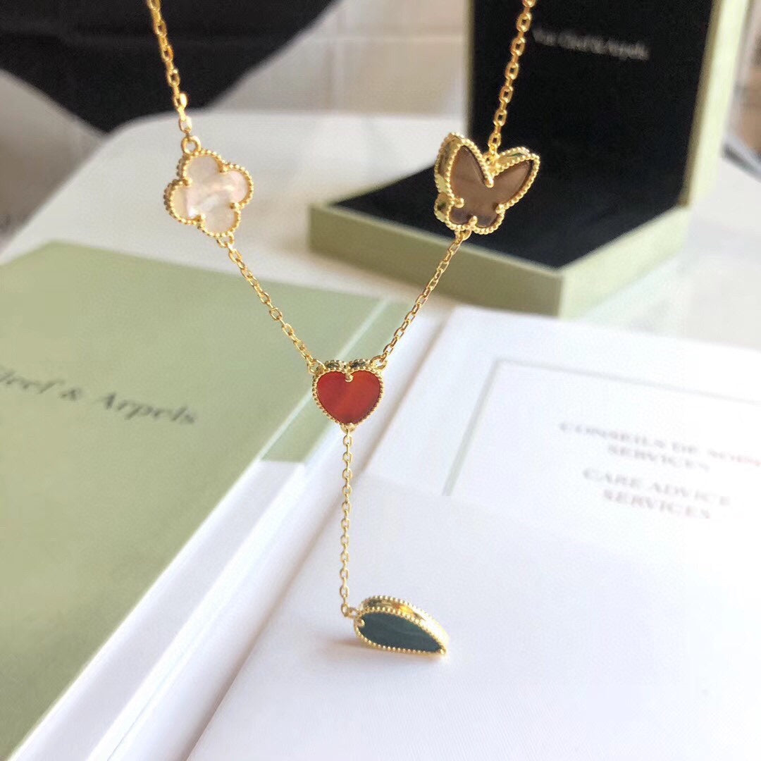 [Auream]LUCKY SPRING 4 MOTIFS ROSE GOLD NECKLACE