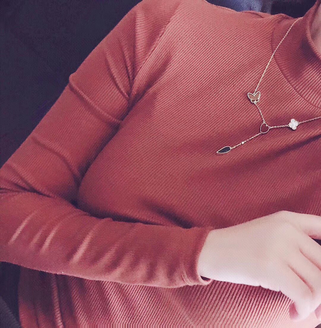 [Auream]LUCKY SPRING 4 MOTIFS ROSE GOLD NECKLACE