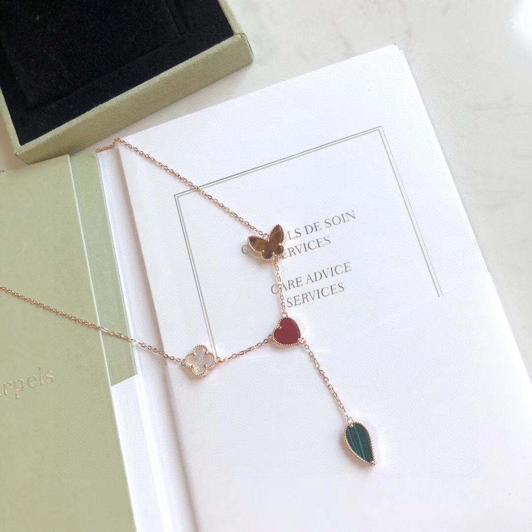 [Auream]LUCKY SPRING 4 MOTIFS ROSE GOLD NECKLACE