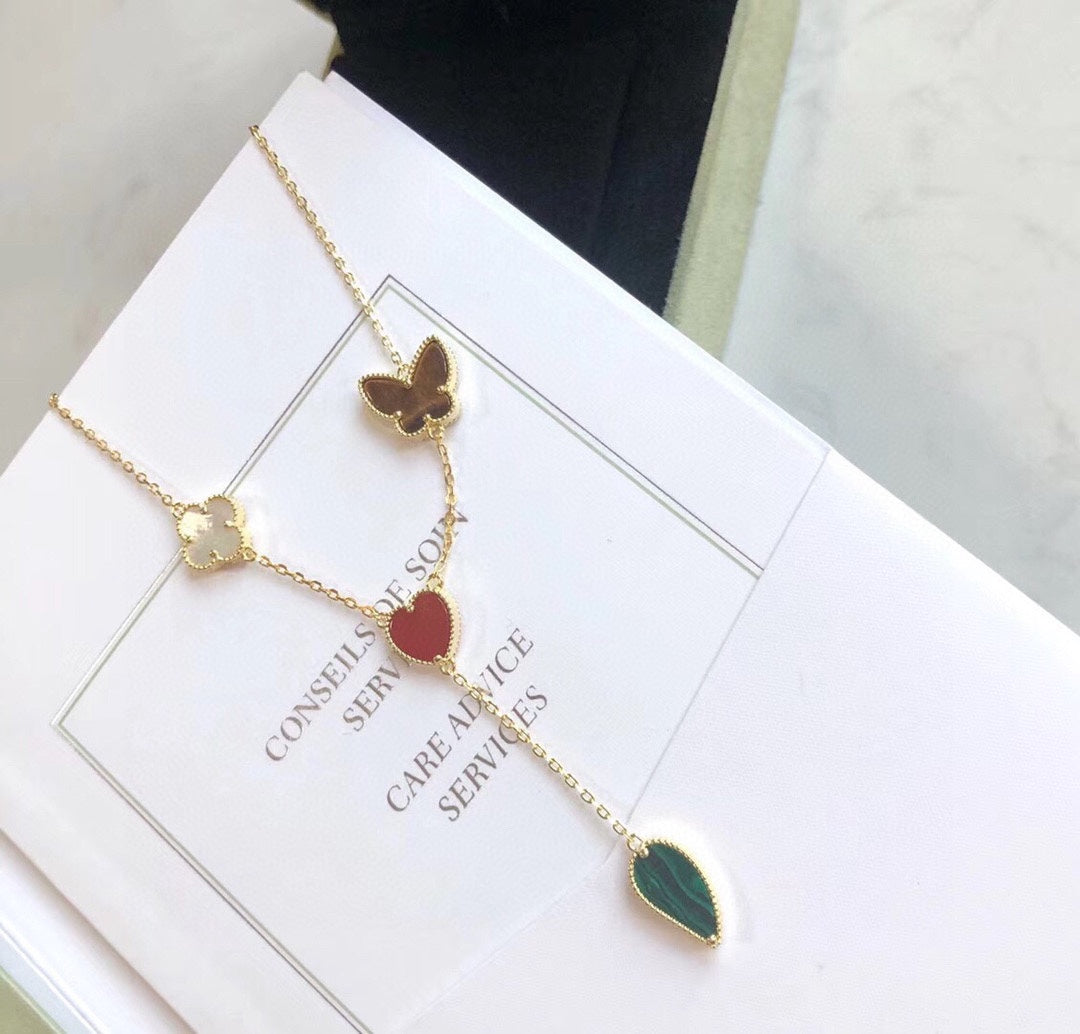 [Auream]LUCKY SPRING 4 MOTIFS ROSE GOLD NECKLACE