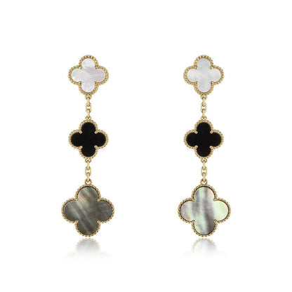 [Auream]CLOVER EARRINGS GOLD ONYX MOP 3 MOTIF