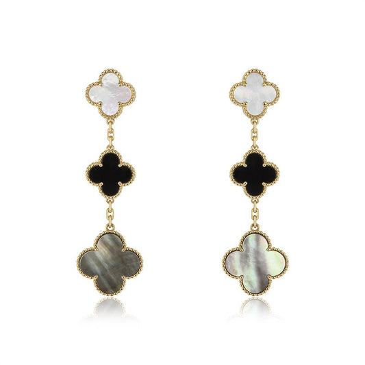 [Auream]CLOVER EARRINGS GOLD ONYX MOP 3 MOTIF