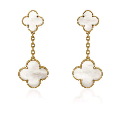 [Auream]CLOVER 2 MOTIF WHITE MOP EARRINGS