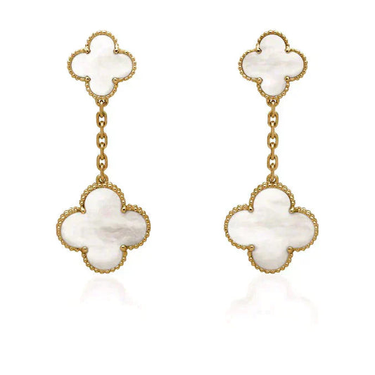 [Auream]CLOVER 2 MOTIF WHITE MOP EARRINGS