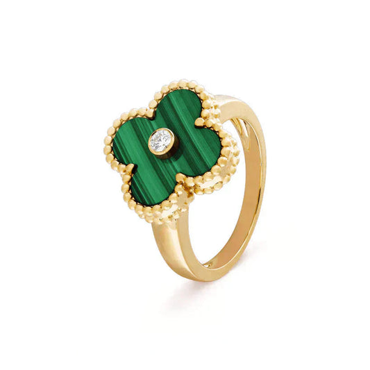 [Auream]CLOVER MALACHITE RING GOLD DIAMOND