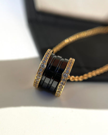 [Auream]ZERO 1 BLACK CERAMIC DIAMOND PINK GOLD NECKLACE