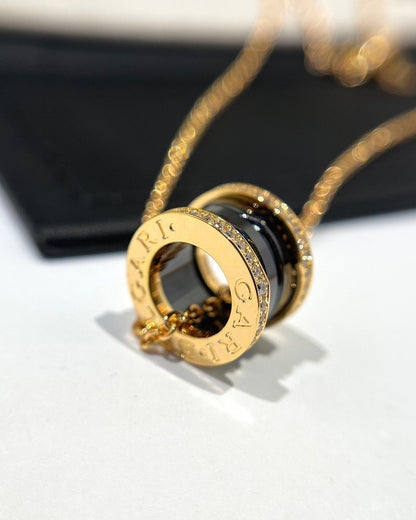 [Auream]ZERO 1 BLACK CERAMIC DIAMOND PINK GOLD NECKLACE