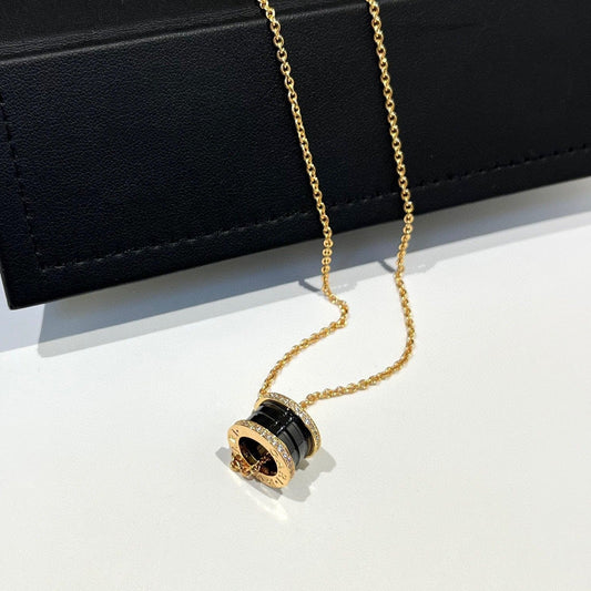 [Auream]ZERO 1 BLACK CERAMIC DIAMOND PINK GOLD NECKLACE