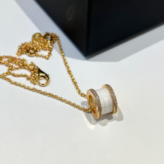 [Auream]ZERO 1 WHITE CERAMIC DIAMOND PINK GOLD NECKLACE