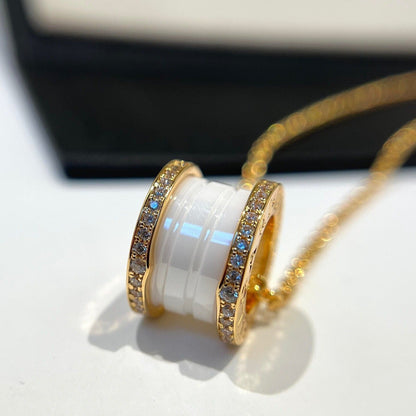 [Auream]ZERO 1 WHITE CERAMIC DIAMOND PINK GOLD NECKLACE